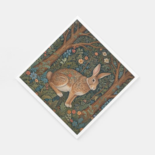 Serviette En Papier Élégant retro lapin boisé boisé fleuri (Coin)