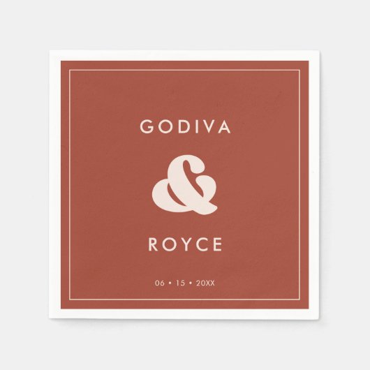 Serviette En Papier Élégant rétro Mariage Terracotta (Devant)