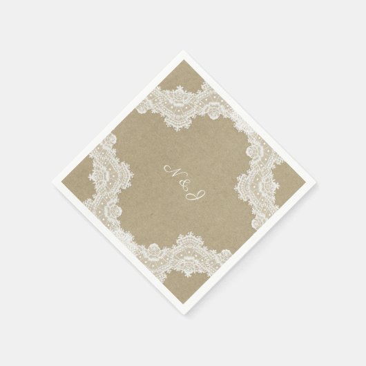Serviette En Papier Élégant roman rustique Dentelle blanche et Mariage (Coin)
