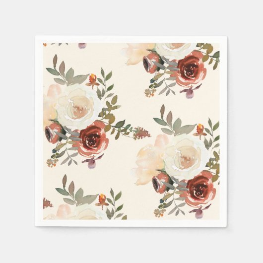 Serviette En Papier Élégant Romantique automne Floral Mariage rouge (Devant)