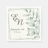 Serviette En Papier Élégant romantique Monogramme Vert Feuille Mariage (Devant)