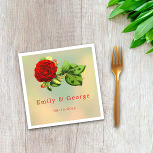 Serviette En Papier Élégant romantique Rose rouge Mariage Floral été