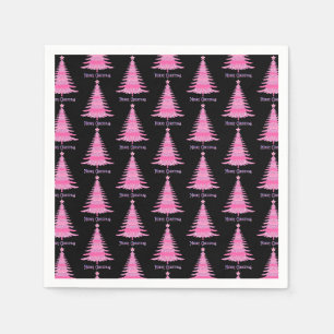 Serviette En Papier Elégant rose Arbre de Noël Motif noir
