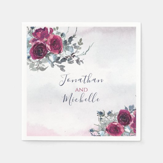 Serviette En Papier Elégant Rose Blancs et Bleus de Bourgogne (Devant)