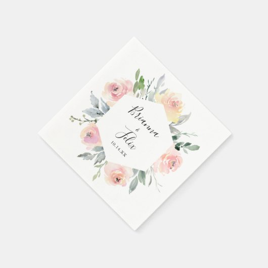 Serviette En Papier Élégant rose bleu rose Mariage Napkin (Coin)