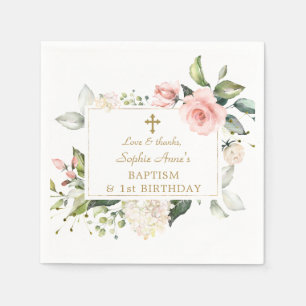 Serviette En Papier Élégant rose Blush Floral 1er Anniversaire Baptême