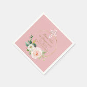 Serviette En Papier Élégant rose Blush Floral Blanc Croix Baptême (Coin)