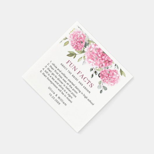 Serviette En Papier Élégant rose Blush Hydrangea Fun Facts Mariage (Coin)