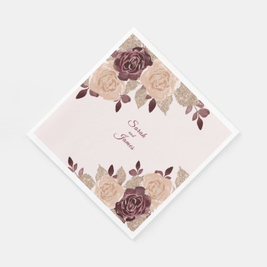 Serviette En Papier Elégant Rose Bourgogne Parties scintillant or Mari (Coin)