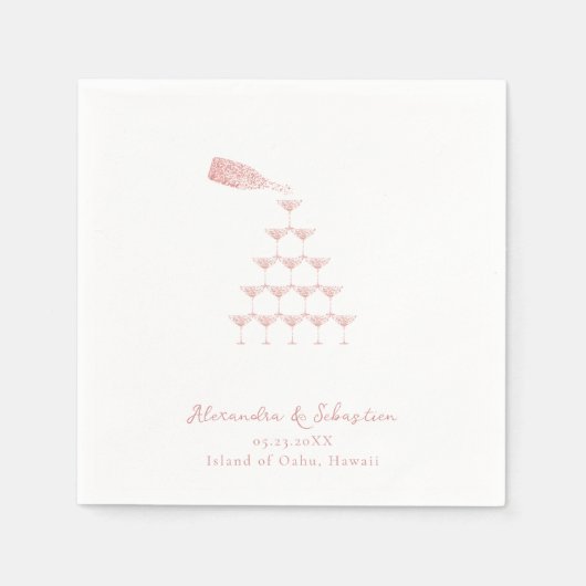 Serviette En Papier Élégant Rose Champagne Tour Mariage Script (Devant)