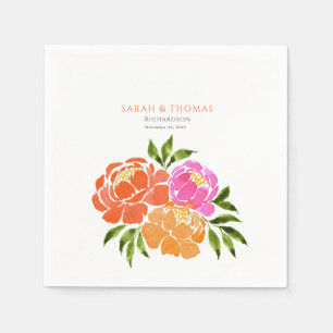 Serviette En Papier Elégant rose chaud orange floral coloré