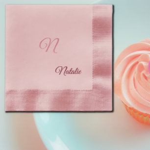 Serviette En Papier Élégant rose couleur solide monogrammé
