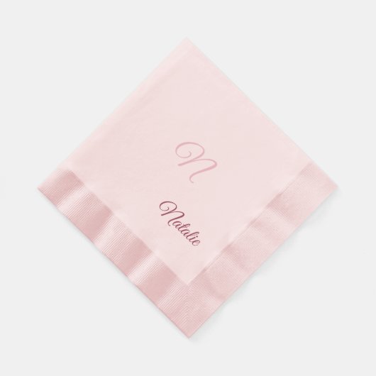 Serviette En Papier Élégant rose couleur solide monogrammé (Coin)