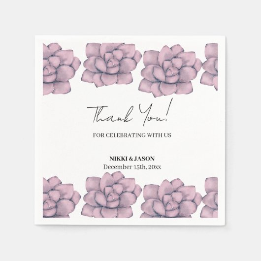 Serviette En Papier Elégant Rose d'aquarelle Mariage minimal Merci (Devant)