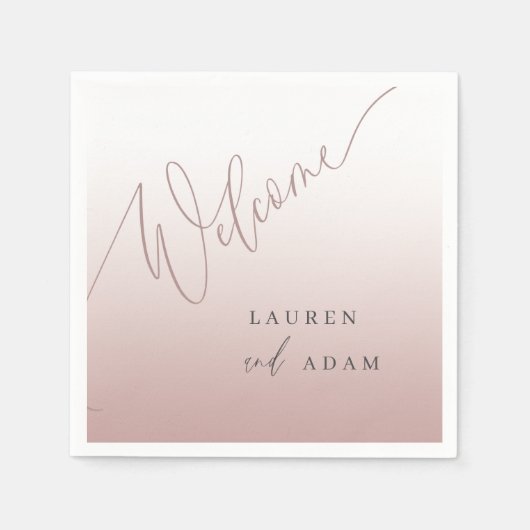 Serviette En Papier Élégant Rose de calligraphie or Mariage (Devant)