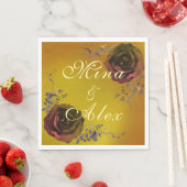 Serviette En Papier Élégant Rose de chute foncé Monogram Gold Papier N (En situation)