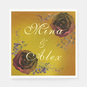 Serviette En Papier Élégant Rose de chute foncé Monogram Gold Papier N