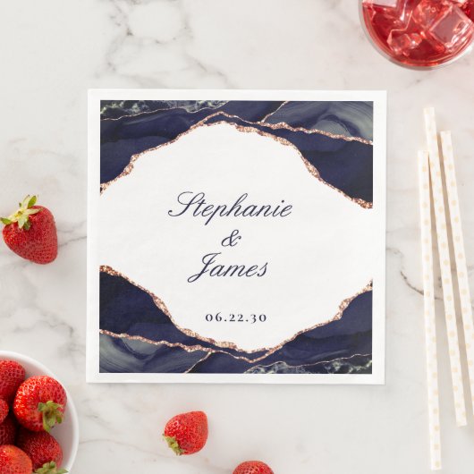 Serviette En Papier Élégant Rose de la marine Gold Foil Mariage d'agat (En situation)