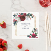 Serviette En Papier Élégant Rose d'hiver de Bourgogne Mariage de feuil (En situation)