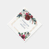 Serviette En Papier Élégant Rose d'hiver de Bourgogne Mariage de feuil (Coin)