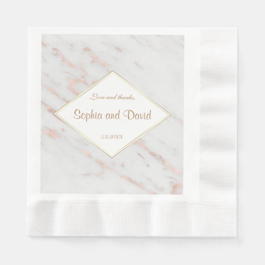 Serviette En Papier Elégant Rose Diamond or Marble Mariage (Devant)