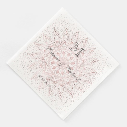 Serviette En Papier Élégant rose  d'or mandala confetti mariage (Coin)