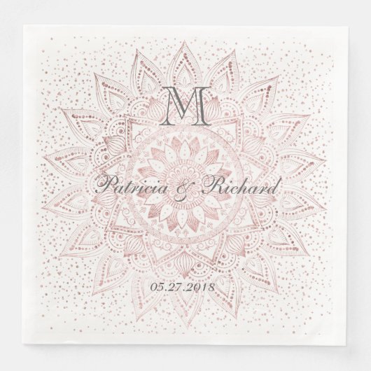 Serviette En Papier Élégant rose  d'or mandala confetti mariage (Devant)
