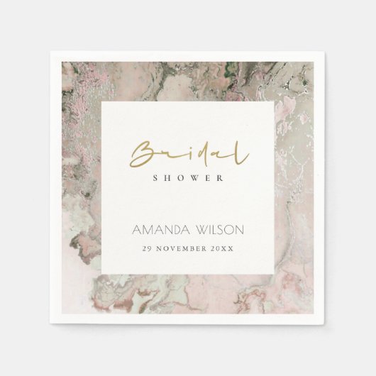 SERVIETTE EN PAPIER ÉLÉGANT ROSE DUSKY ROSE OR AGATE FÊTE DES MARIÉES (Devant)