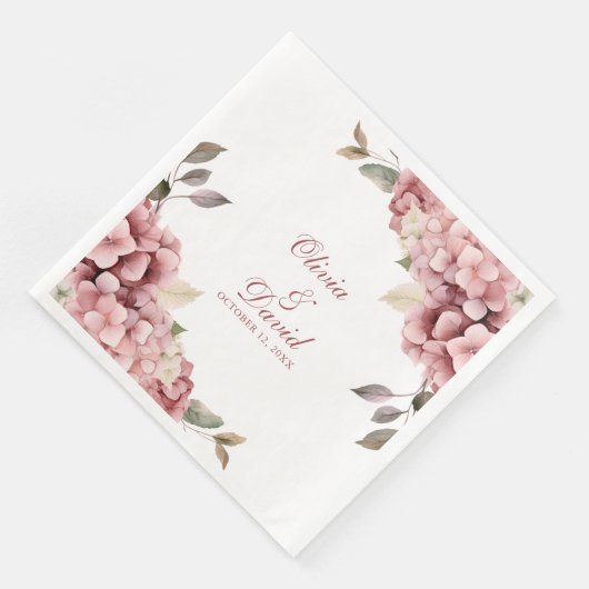 Serviette En Papier Élégant Rose Dusty moderne Hydrangea Mariage (Coin)