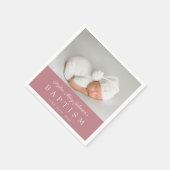 Serviette En Papier Élégant rose Dusty Script Photo Baptême (Coin)