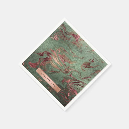 Serviette En Papier Elégant rose en cuivre moderne or marbre vert (Coin)