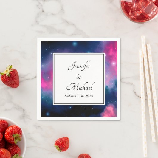 Serviette En Papier Élégant rose et bleu Galaxy Etoiles Mariage Abstra (En situation)