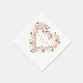 Serviette En Papier Elégant rose Floral Aquarelle Noms Date Mariage (Coin)