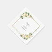 Serviette En Papier Elégant Rose Floral Aquarelle or Mariage blanc (Coin)