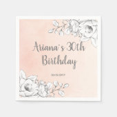 Serviette En Papier Élégant Rose Floral Blanc Chic (Devant)