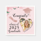 Serviette En Papier Élégant rose Floral Custom Photo Graduation (Devant)