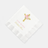 Serviette En Papier Élégant rose Floral Gold Cross Baptism pour fille (Coin)