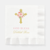 Serviette En Papier Élégant rose Floral Gold Cross Baptism pour fille (Devant)