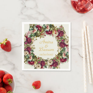 Serviette En Papier Élégant Rose Floral Mariage islamique