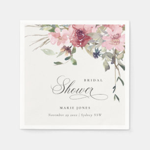 Serviette En Papier Élégant Rose Foncé Floral Fête de Mariage