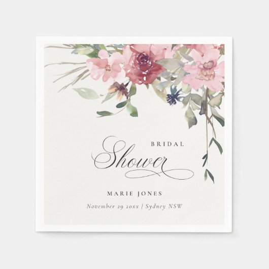 Serviette En Papier Élégant Rose Foncé Floral Shower Nuptial (Devant)