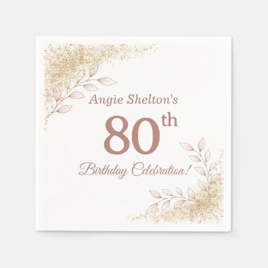Serviette En Papier Elegant Rose Gold 80th Birthday Celebration  (Devant)