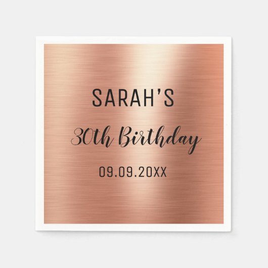 Serviette En Papier Elégant Rose Gold Black 30e Anniversaire Papier de (Devant)