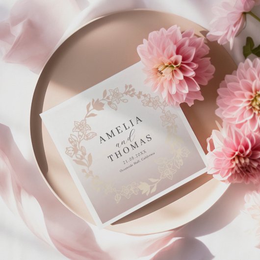 Serviette En Papier Elegant Rose Gold Botancial Wreath Wedding