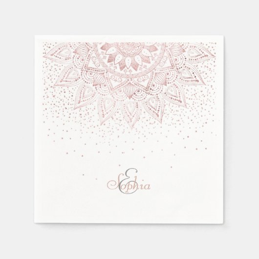 Serviette En Papier Elégant Rose Gold Dots Mandala (Devant)
