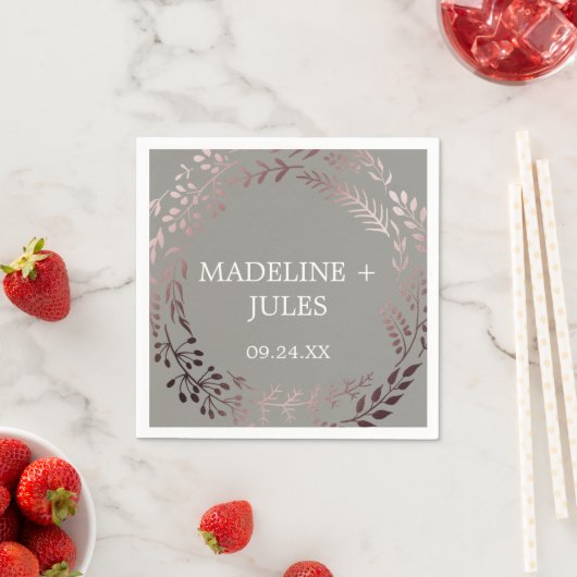 Serviette En Papier Élégant Rose Gold et Mariage gris (En situation)