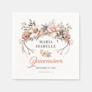Serviette En Papier Elégant Rose Gold Floral Crown Quinceañera Party