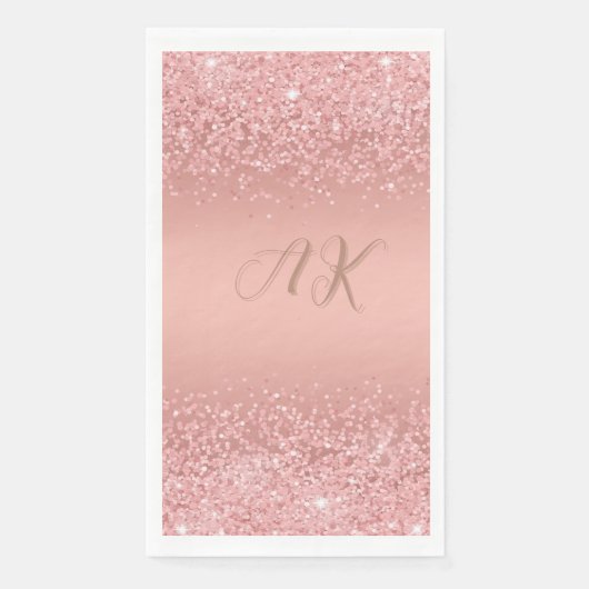Serviette En Papier Élégant Rose Gold Luxe Shimmer Monogramme (Devant)