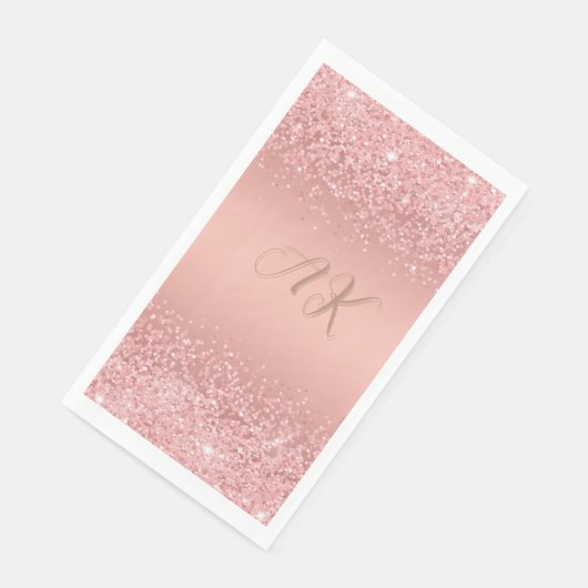 Serviette En Papier Élégant Rose Gold Luxe Shimmer Monogramme (Coin)