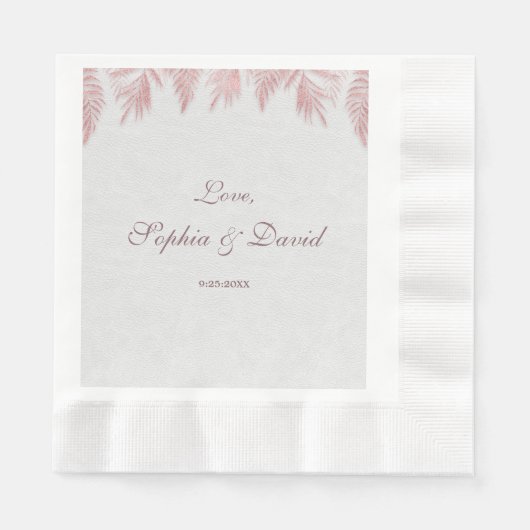 Serviette En Papier Élégant Rose Gold Palm Feuille Mariage (Devant)